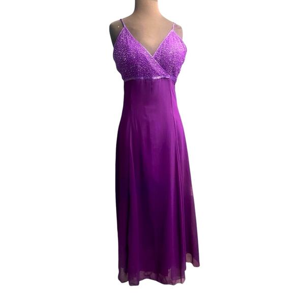 Y2K Babydoll Beaded Flowy Romantic Prom Maxi Dress M Whimsy Fairy Glam Feminine - Picture 1 of 8